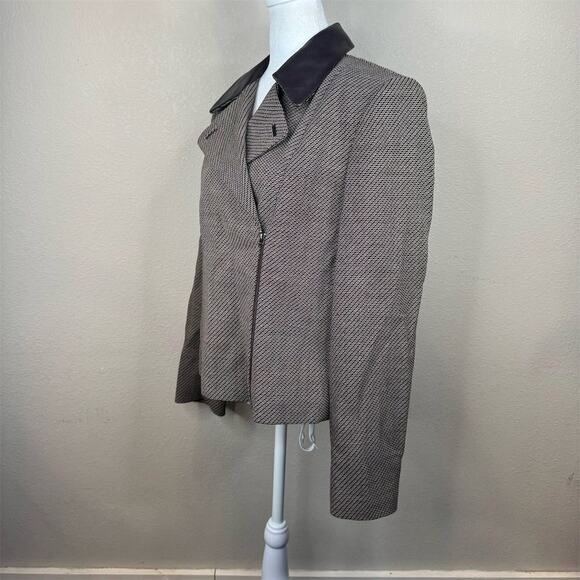 Dana Buchman Women Brown Wool Moto Jacket Size 10 Asymmetric Zip - Picture 2 of 13